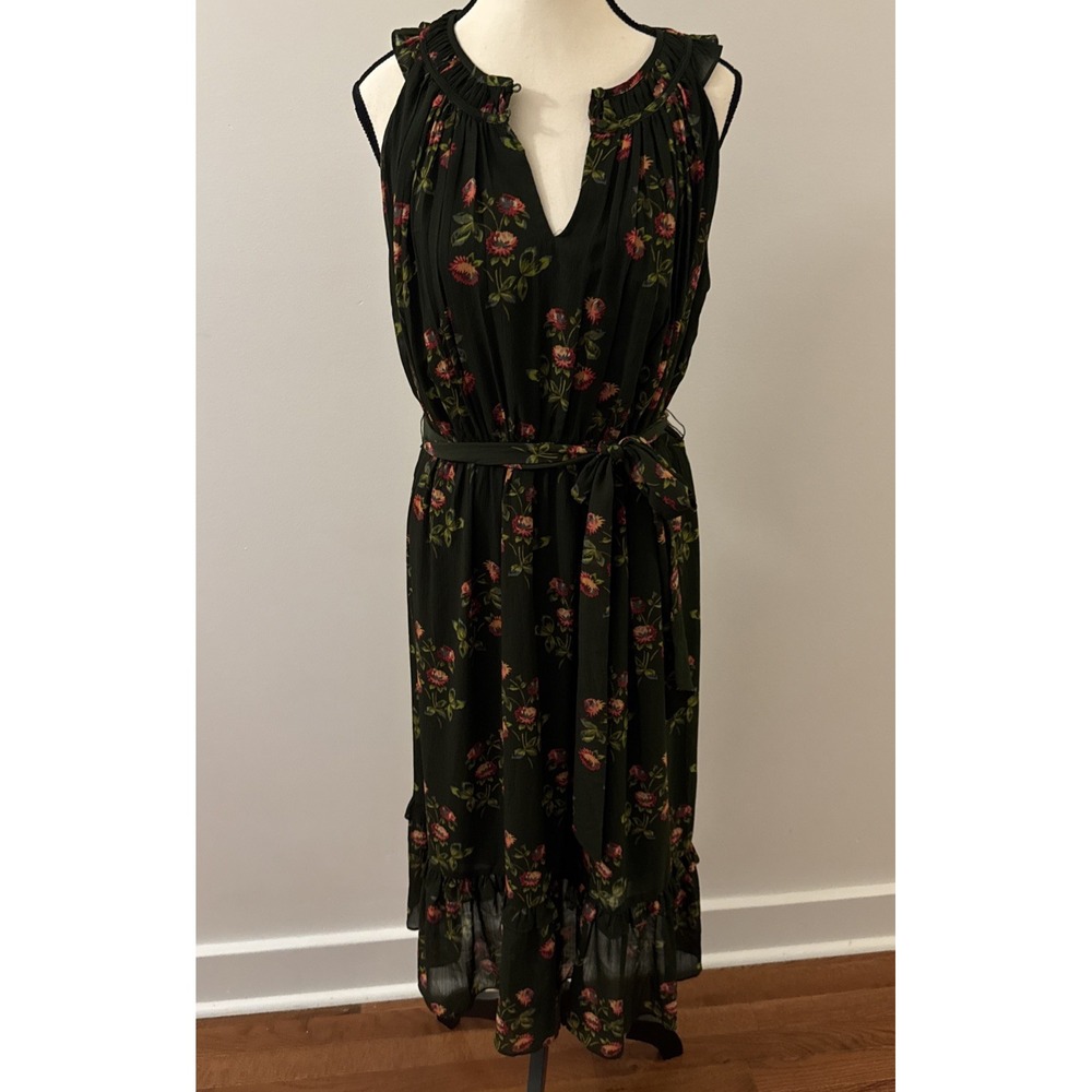 J Crew Point Sur High Neck Ruffle Midi Dress Hillside Green Floral Women 12 NWT